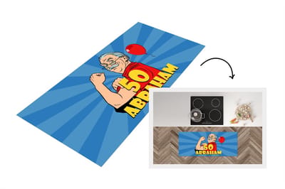 Keukenloper - Loper keuken - Jubileum cadeau - 50 jaar versiering - Ballon - Man - Abraham - 120x50 cm - Keukenloper vinyl