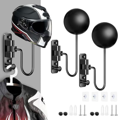 Helmhouder - Helm Houder - Helm Kapstok – 2 Pack - Helm Standaard - Motorhelm Steun – Wandsteun Ophangsysteem – Draaibare Houder - Zwart