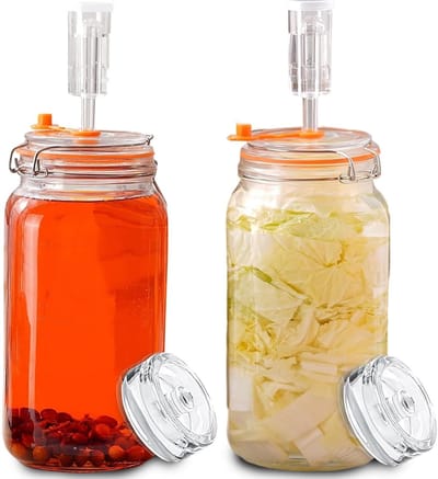 Dailygoods- Fermenteerglas Set van 2 x 2 Liter - Fermentatieglas met Ventiel - Fermenteren van Kimchi/Zuurkool - Voedselveilig Glas - Inclusief Glasgewichten - Fermentatiepot