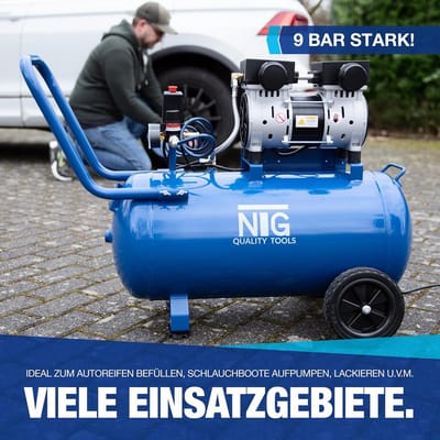 Stille Compressor 50 Liter Tank 9 Bar Olievrij Met Manometer