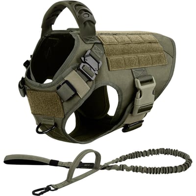 Tactisch Hondentuig Leash Set Voor Grote Honden Militaire Tuigen Voor Training Wandelen Jagen Huisdier Vest Handvat Geen Trekken Malinois (army green,S)