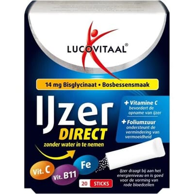 Lucovitaal IJzerbisglycinaat Instantzakjes Bosbessensmaak 20 Sticks