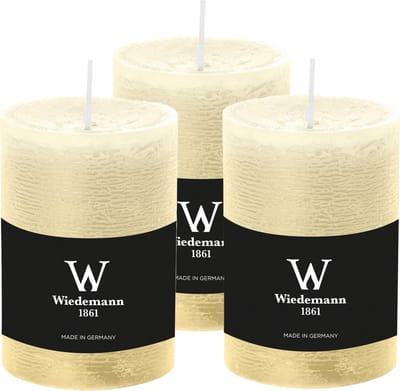 Wiedemann Cilinderkaars/stompkaars - 3x - rustieke kaars - creme wit - 7 x 10 cm - 43 branduren