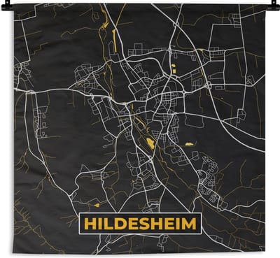 Wandkleed - Wanddoek - Hildesheim - Goud - Stadskaart - Kaart - Plattegrond - Duitsland - 180x180 cm - Wandtapijt