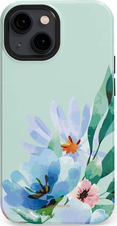 Casetastic hoesje geschikt voor Apple iPhone 13 mini - MagSafe - Dubbellaagse bescherming - Lente schildering - Fashion Case - Lichtgrijs Lichtblauw Mintgroen