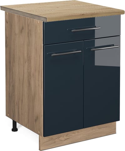 Vicco Fame-Line Keukenonderkasten – 60 cm met lade, WB Eik Donkerblauw hoogglans