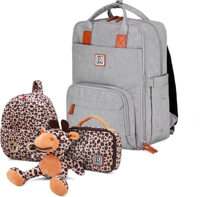 Brisby Luiertas Original - Lichtgrijs - Kinderrugzak - 1.5L kinderlunchtas Giraffe