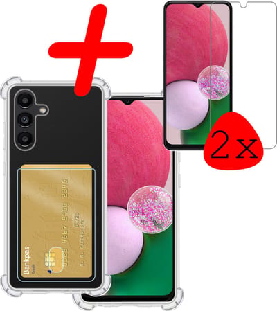 Hoesje Geschikt voor Samsung Galaxy A13 5G - Met 2x Screenprotector - Pashouder - Kaarthouder - Telefoon Hoes Shockproof - Siliconen Case - Back Cover - Shock Proof - Pasjes Houder - Transparant