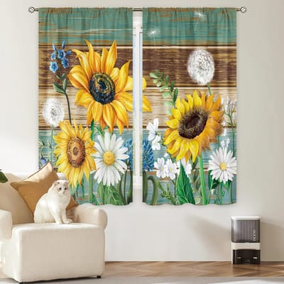 Klassiek Grijs Blauw Houten Deur Geprint Raamgordijn - Semi-Verduisterend Stangzak Ontwerp Gordijn voor Woonkamer Slaapkamer Huisdecoratie W65X60H(cm)X2Pcs&Hook