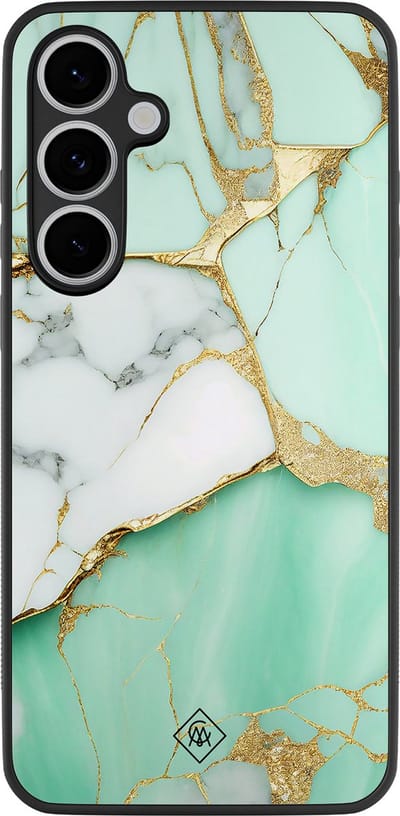 Casimoda® hoesje - Geschikt voor Samsung Galaxy S24 FE - Marmer Mint Goud - Zwart TPU Backcover - Marmer - Mint