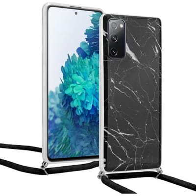 ShieldCase Hoesje met koord geschikt voor Samsung S20 FE case - inclusief telefoonkoord - Marmerpatroon - Marmer print - Koord in lengte verstelbaar - Zwart