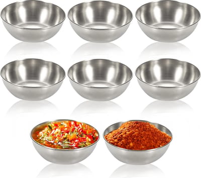 La'Moussawi ® Elegante Ronde Serveerschalen voor Sauzen en Dips van Roestvrij Staal - Set van 8 Stuks