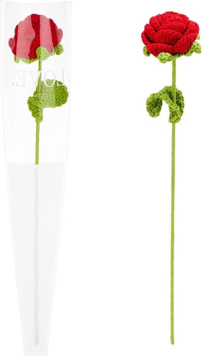 2 Stuks Handgemaakte Gehaakte Rozen met Verpakking, Kunstmatige Bloemen voor Verjaardag, Cadeau voor Vrouw of Vriendin, Decoratie voor Huis en Tuin