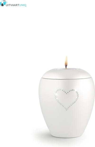 Dierenurn paarlemoer swarovski hart met licht klein
