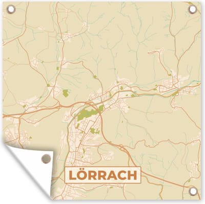 Tuin poster Lörrach - Plattegrond - Kaart - Vintage - Stadskaart - 200x200 cm - Tuindoek