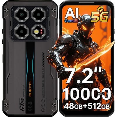 OUKITEL WP60 5G Robuuste Smartphone 48GB+512GB/1TB 7.2  120Hz 10000mAh Telefoon Draagbaar Onbreekbaar Android 15 Dubbele SIM/NFC Zwart zwart