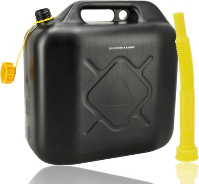 Jerrycan 20 liter zwart - Jerrycan zwart voor brandstof - 20 liter - inclusief schenktuit - o.a. benzine / diesel - Jerrycan benzine - Jerrycan kopen 20 liter - 20 liter kunststof brandstof jerrycan