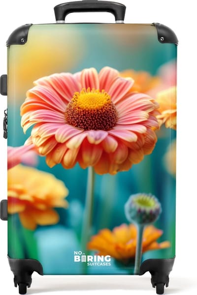 NoBoringSuitcases.com® - Koffer groot - Rolkoffer lichtgewicht - Kleurrijke gerbera bloemen - Reiskoffer met 4 wielen - Grote trolley XL - 20 kg bagage
