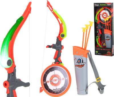 Pijl en Boog met Verlichting en Schietschijf Oranje - 3 Veilige Pijlen - 53 cm - Boogschieten - Kinderen - Speelgoed - Buiten Speelgoed - Binnen Speelgoed