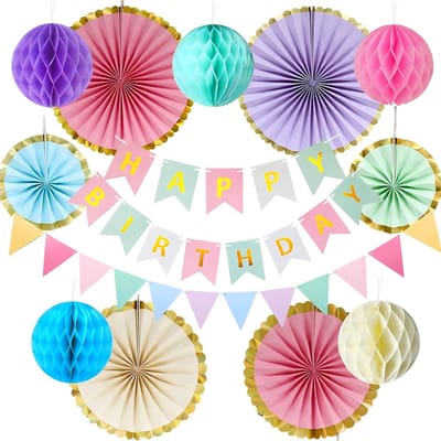 SnelShoppen - Pastelverjaardagsfeestdecoratie voor Meisjes en Vrouwen, Macaron Happy Birthday Papieren Feestdecoratie met Gelukkige Verjaardag Banner