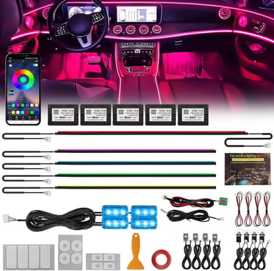 SnelShoppen - 6-in-1 RGB LED Strip voor Interieurverlichting - 64 Kleuren, App Control, Dynamische Neon Sfeer, Universele Streamer Decoratie voor Auto