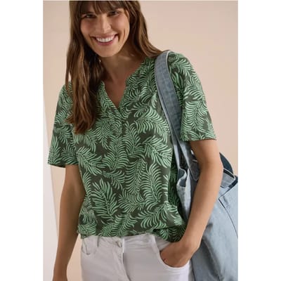 Shirt met gespleten hals en print