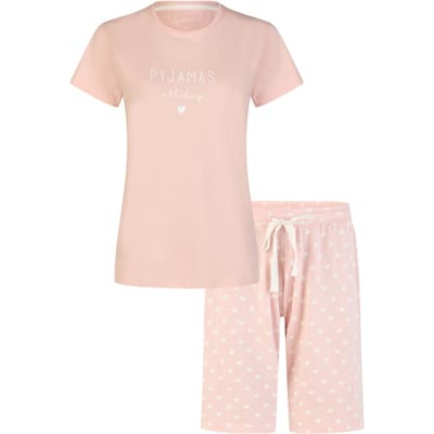 By Louise Dames Shortama Korte Pyjama Set Roze Gestipt - Maat S