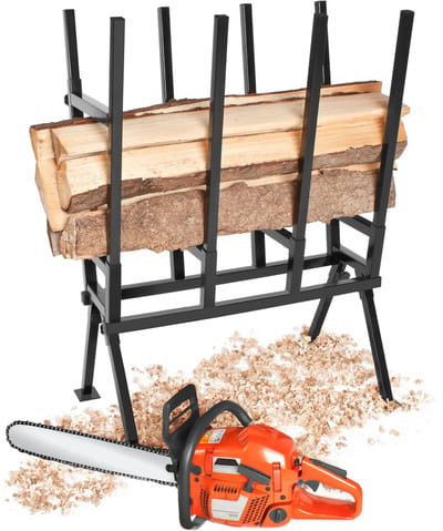 tectake® Houtzaagbok voor houtstammen - Met vergrendelingsbeugel - In hoogte verstelbare poten - Robuust en duurzaam - Belastbaar tot 400kg - Zwart