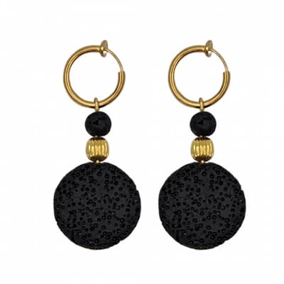 Klem oorbellen- Feline- Lavasteen- zwart -goudkleurig-geen gaatje-Charme bijoux