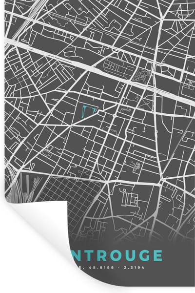Muurstickers - Sticker Folie - Montrouge - Frankrijk - Plattegrond - Kaart - Stadskaart - 20x30 cm - Plakfolie - Muurstickers Kinderkamer - Zelfklevend Behang - Zelfklevend behangpapier - Stickerfolie