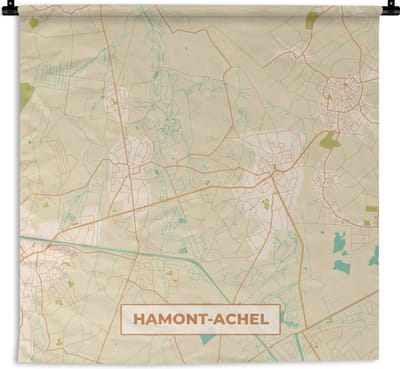 Wandkleed - Wanddoek - Harmont-Achel - Kaart - Vintage - Plattegrond - Stadskaart - 180x180 cm - Wandtapijt