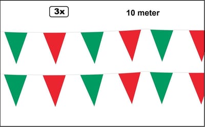 3x Vlaggenlijn Rood/groen 10 meter – Geleverd in doosje ivm beschadigen