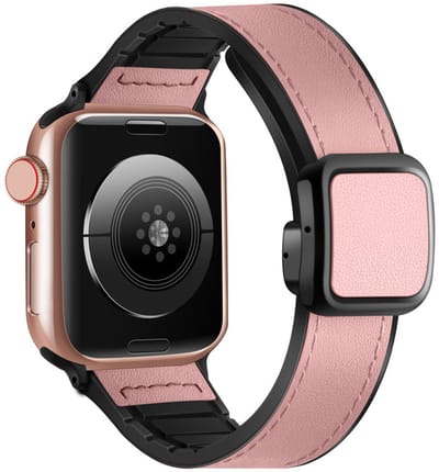 Hybride Leren bandje - geschikt voor Apple Watch 1/2/3/4/5/6/7/8/9/10/11/ SE (1,2,3) met maat 38 mm / 40 mm / 41 mm en 42 mm (Watch 10/11) - leer met siliconen - roze