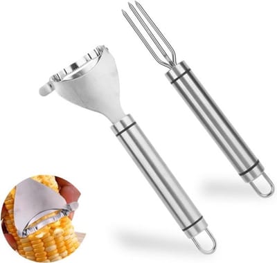 Dailygoods- Maïskolf Stripper Set - Roestvrij Staal - Maïsvork - Efficiënt Keukengereedschap - 2 Stuks - 18,7x6cm / 18,2x6,5cm - Maïsschiller