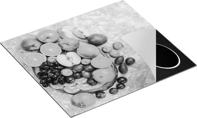 Chefcare Inductie Beschermer Fruit op een Boomstam - Zwart Wit - 60x50 cm - Afdekplaat Inductie - Kookplaat Beschermer - Inductie Mat