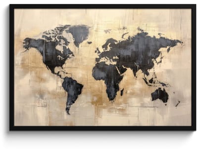 Poster in lijst - Fotolijst 90x60 cm - Posters - Wereldkaart - Goud - Zwart - Abstract - Posterlijst zwart - Decoratie - Wanddecoratie woonkamer - Muurdecoratie slaapkamer