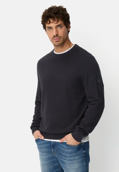 camel active Gebreide trui met ronde hals - Maat menswear-S - Marineblauw