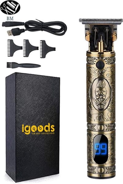 Igoods Tondeuse - Luxe Tondeuse met Display - Professionele Trimmer - Groomer - Scheerapparaat - Baardtrimmer - Draadloos - USB Opladen - Inclusief 3 opzetkammen – Goud