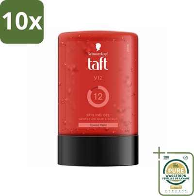 10 x Taft - V12 - Styling Gel - Supersnelle hold - 300 ml - Grootverpakking - Styling Gel - Snel Droging - Hold 12/15 - Vegan Styling Gel - Alcoholvrij Styling Gel