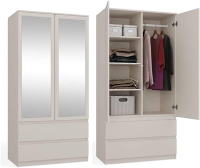 Moderne 2-deurs Kledingkast met Spiegel en Lades - Ideaal voor Kleine Ruimtes - 90x50x180