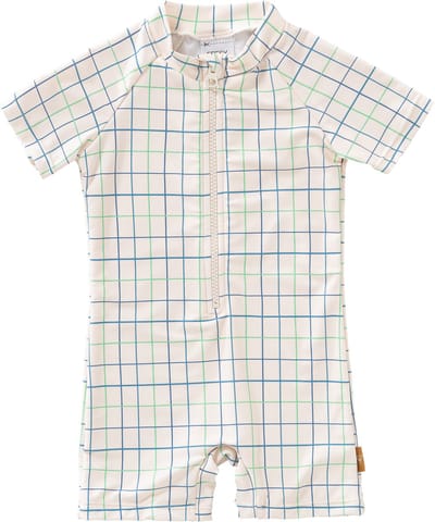 Fresk UV Zwempak 62 -Sneldrogende Zwemkleding voor Kinderen - UPF 50 - Zwemshirt voor Jongens - Zwempak met Korte Mouwen - Creme - Classic Check