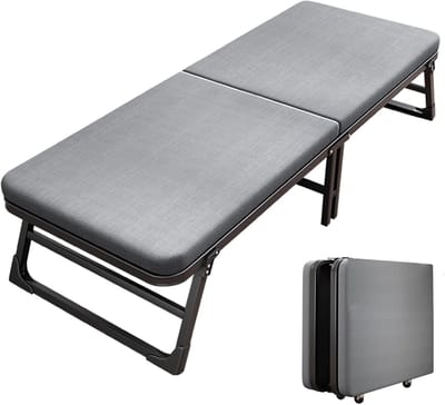 Opklapbed met Matras - Campingbedje Draagbaar - Buiten Ontspannen - Robuust Stevig Ontwerp - 185x70cm - Grijs