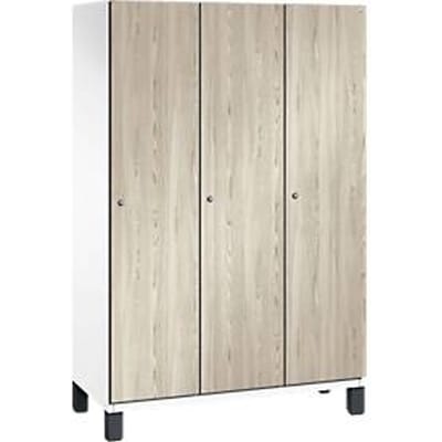 C+P locker Cambio, 3 vakken, op poten, B 1200 x D 525 x H 1980 mm, verkeerswit/ essenhout decor