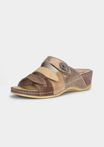 Sandalen van leer met memory voetbed - beige / gedess. - Gr. 36 van Goldner Fashion