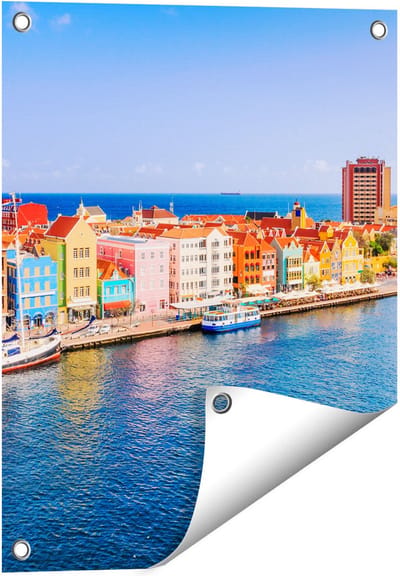 Gards Tuinposter Willemstad Centrum in Cura�ao - 40x50 cm - Tuindoek - Tuindecoratie - Wanddecoratie buiten - Tuinschilderij