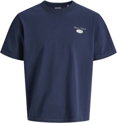 Jack & Jones blauwe heren t-shirt   Ronde hals   Regular fit   Tekst patroon   Korte mouw Blauw L