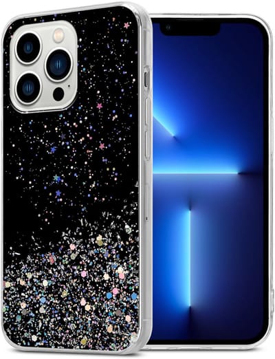 Cadorabo Hoesje geschikt voor Apple iPhone 13 PRO MAX in Zwart met Glitter - Beschermhoes van flexibel TPU silicone met fonkelende glitters Case Cover Etui