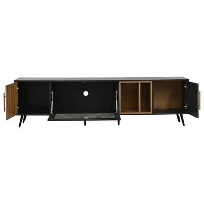 "Donker Houtkleur Mdf Tv Meubel 200x40x55.5cm Woonkamer Opberg Glasdeuren Kabelgat "