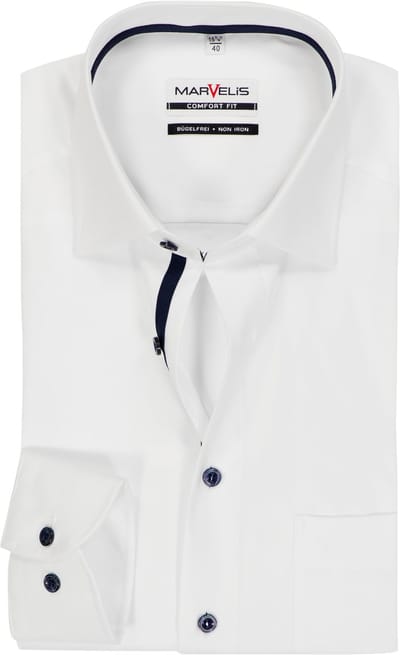 MARVELIS comfort fit overhemd - twill - wit - Strijkvrij - Boordmaat: 43 (EU maat: XL)