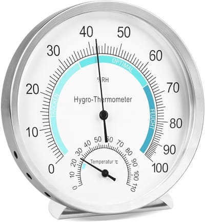 Analoge thermometer-hygrometer van geborsteld roestvrij staal voor binnen gebruik - 2-in-1 kamerthermometer en vochtigheidsmeter